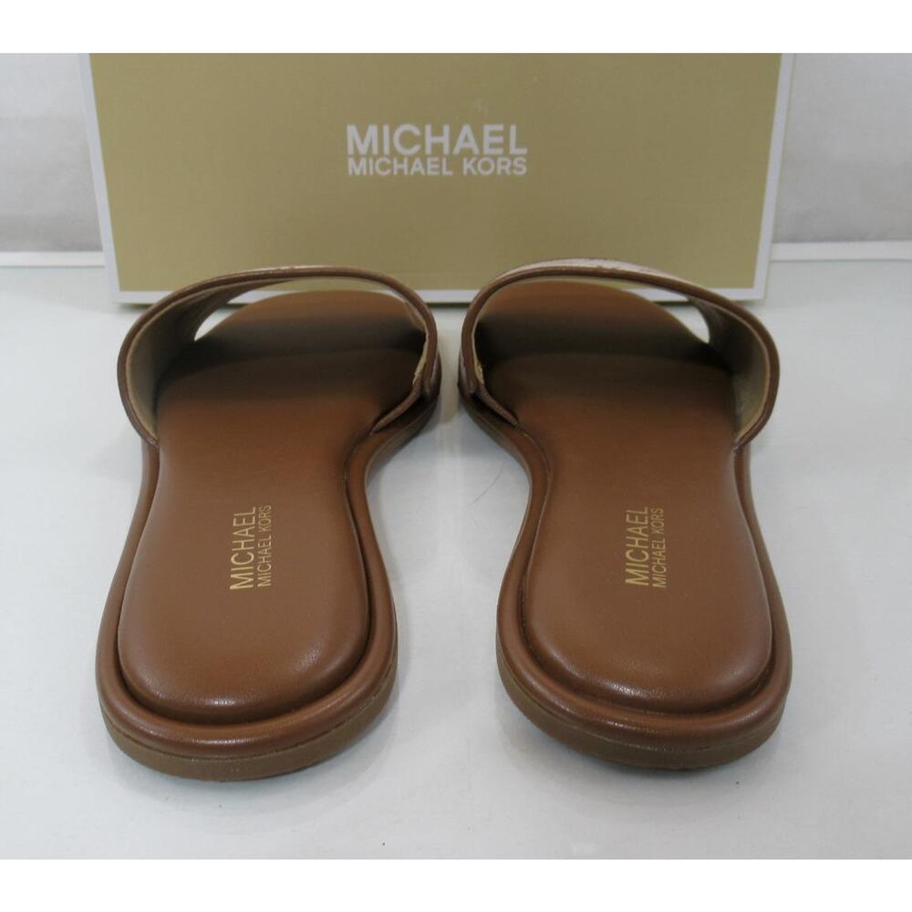 Michael Kors Hayworth Empire Logo Jacquard Slide Sandal Natural Luggage Size 7.5 - Picture 6 of 7